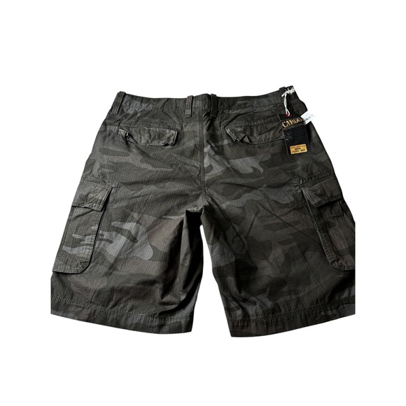 Roundtree & Yorke Mens Washed Utility Cargo Shorts Camo Ripstop Grey Black 40 - Picture 3 of 13
